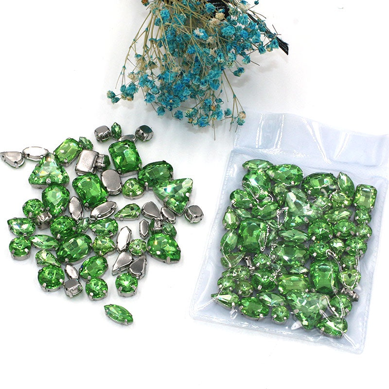 Fashion 50pcs Mix Shapes Sew On Rhinestone With Silver Bottom Crystal for DIY Clothing Jewelry Ornament