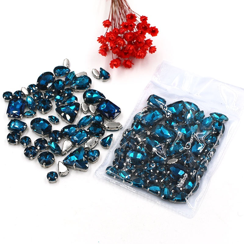 Fashion 50pcs Mix Shapes Sew On Rhinestone With Silver Bottom Crystal for DIY Clothing Jewelry Ornament