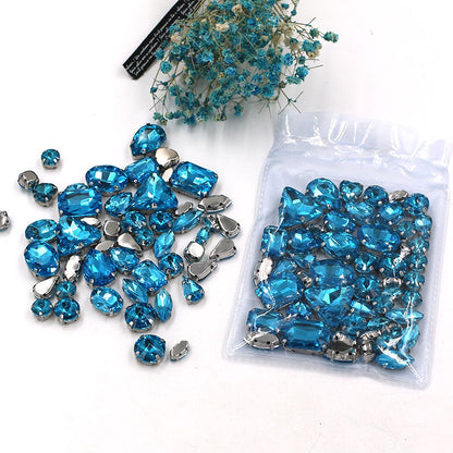 Fashion 50pcs Mix Shapes Sew On Rhinestone With Silver Bottom Crystal for DIY Clothing Jewelry Ornament