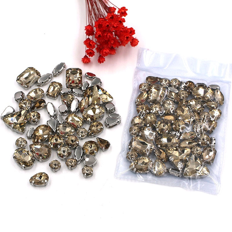 Fashion 50pcs Mix Shapes Sew On Rhinestone With Silver Bottom Crystal for DIY Clothing Jewelry Ornament