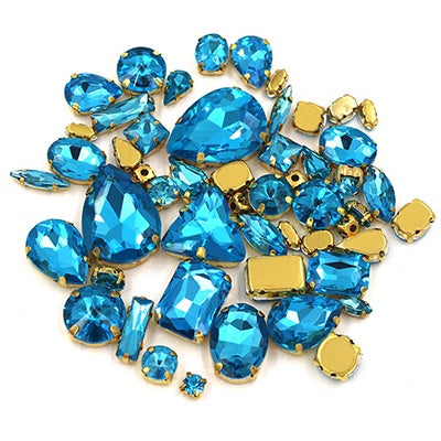 Ready Stock Sew On Crystal Rhinestones 50pcs Mix Shapes Gold Claw Set for DIY Clothing Accessories Decoration