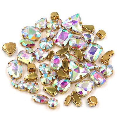 Ready Stock Sew On Crystal Rhinestones 50pcs Mix Shapes Gold Claw Set for DIY Clothing Accessories Decoration