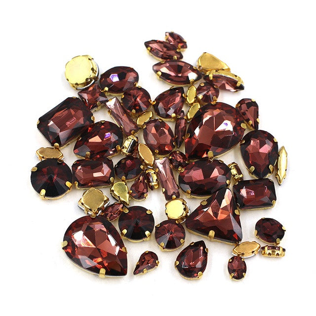 Ready Stock Sew On Crystal Rhinestones 50pcs Mix Shapes Gold Claw Set for DIY Clothing Accessories Decoration