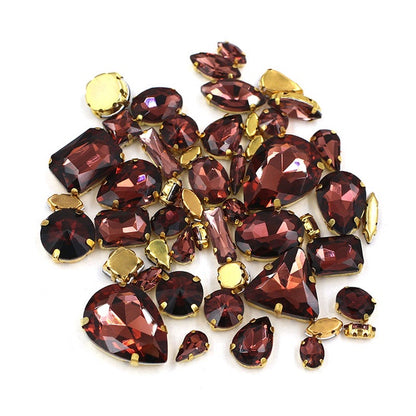 Ready Stock Sew On Crystal Rhinestones 50pcs Mix Shapes Gold Claw Set for DIY Clothing Accessories Decoration