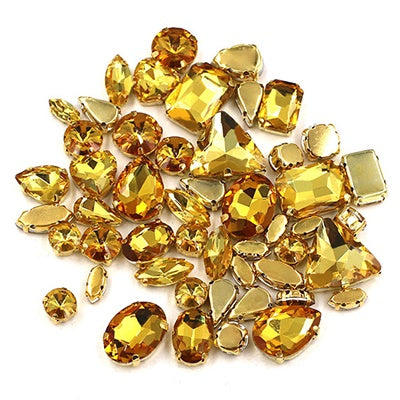 Ready Stock Sew On Crystal Rhinestones 50pcs Mix Shapes Gold Claw Set for DIY Clothing Accessories Decoration