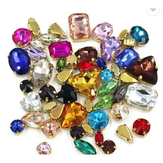 Ready Stock Sew On Crystal Rhinestones 50pcs Mix Shapes Gold Claw Set for DIY Clothing Accessories Decoration