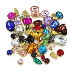 Ready Stock Sew On Crystal Rhinestones 50pcs Mix Shapes Gold Claw Set for DIY Clothing Accessories Decoration