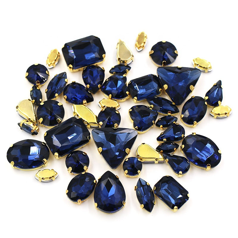Ready Stock Sew On Crystal Rhinestones 50pcs Mix Shapes Gold Claw Set for DIY Clothing Accessories Decoration