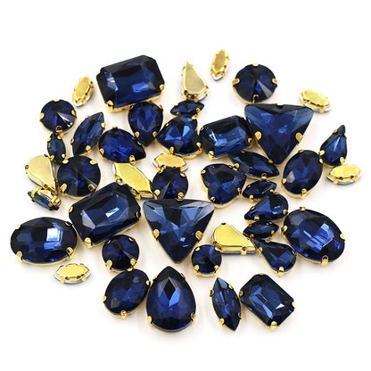 Ready Stock Sew On Crystal Rhinestones 50pcs Mix Shapes Gold Claw Set for DIY Clothing Accessories Decoration