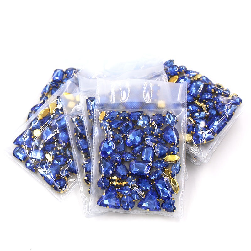 Ready Stock Sew On Crystal Rhinestones 50pcs Mix Shapes Gold Claw Set for DIY Clothing Accessories Decoration