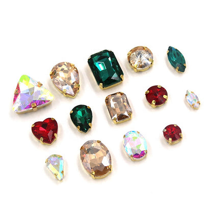 Ready Stock Sew On Crystal Rhinestones 50pcs Mix Shapes Gold Claw Set for DIY Clothing Accessories Decoration
