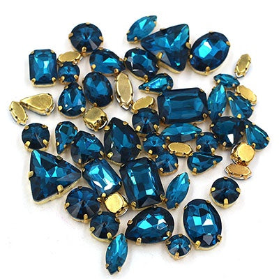 Ready Stock Sew On Crystal Rhinestones 50pcs Mix Shapes Gold Claw Set for DIY Clothing Accessories Decoration