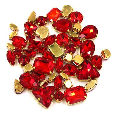 Ready Stock Sew On Crystal Rhinestones 50pcs Mix Shapes Gold Claw Set for DIY Clothing Accessories Decoration