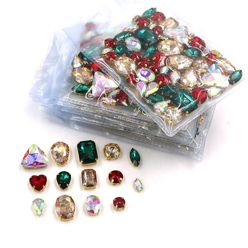 Ready Stock Sew On Crystal Rhinestones 50pcs Mix Shapes Gold Claw Set for DIY Clothing Accessories Decoration