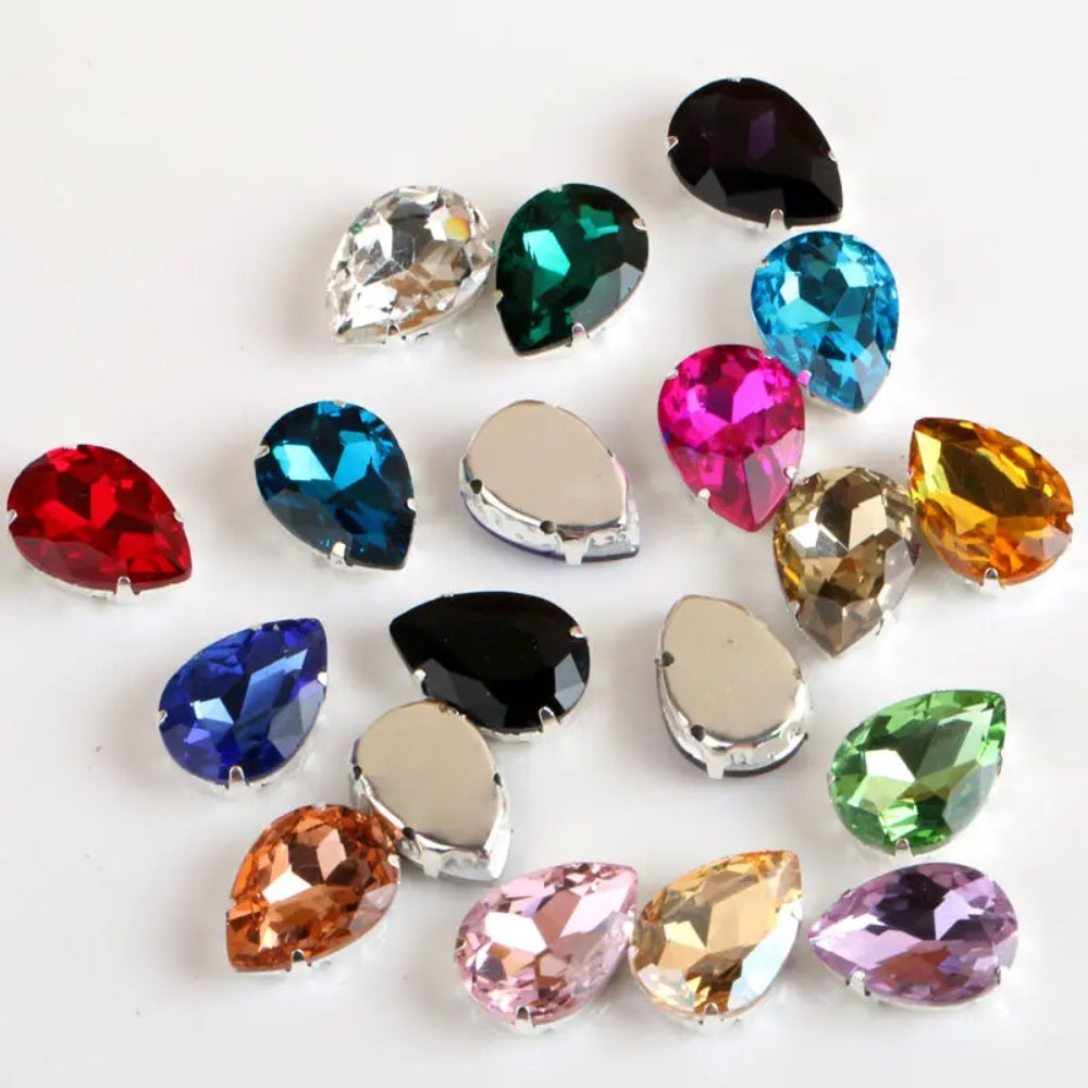 Fashion Drop Shape Sew On Crystal Rhinestones 18x25mm 20x30mm Big for Garment Shoes Bag Decoration