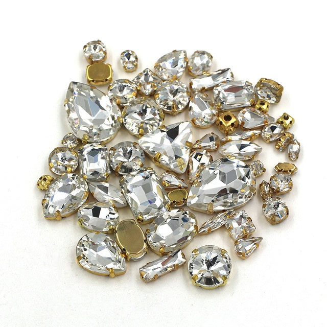 Ready Stock Sew On Crystal Rhinestones 50pcs Mix Shapes Gold Claw Set for DIY Clothing Accessories Decoration