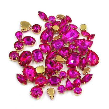 Ready Stock Sew On Crystal Rhinestones 50pcs Mix Shapes Gold Claw Set for DIY Clothing Accessories Decoration