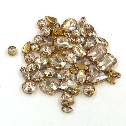 Ready Stock Sew On Crystal Rhinestones 50pcs Mix Shapes Gold Claw Set for DIY Clothing Accessories Decoration