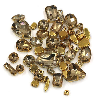 Ready Stock Sew On Crystal Rhinestones 50pcs Mix Shapes Gold Claw Set for DIY Clothing Accessories Decoration