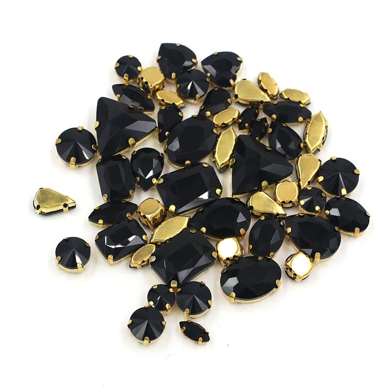 Ready Stock Sew On Crystal Rhinestones 50pcs Mix Shapes Gold Claw Set for DIY Clothing Accessories Decoration