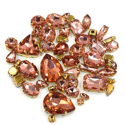 Ready Stock Sew On Crystal Rhinestones 50pcs Mix Shapes Gold Claw Set for DIY Clothing Accessories Decoration