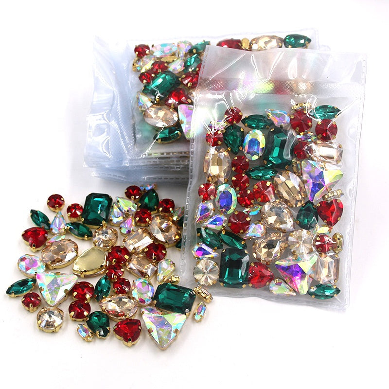 Ready Stock Sew On Crystal Rhinestones 50pcs Mix Shapes Gold Claw Set for DIY Clothing Accessories Decoration