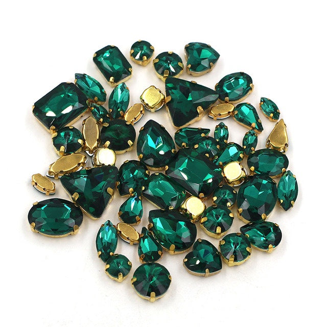 Ready Stock Sew On Crystal Rhinestones 50pcs Mix Shapes Gold Claw Set for DIY Clothing Accessories Decoration