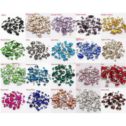 Fashion 50pcs Mix Shapes Sew On Rhinestone With Silver Bottom Crystal for DIY Clothing Jewelry Ornament