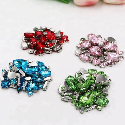 Fashion 50pcs Mix Shapes Sew On Rhinestone With Silver Bottom Crystal for DIY Clothing Jewelry Ornament
