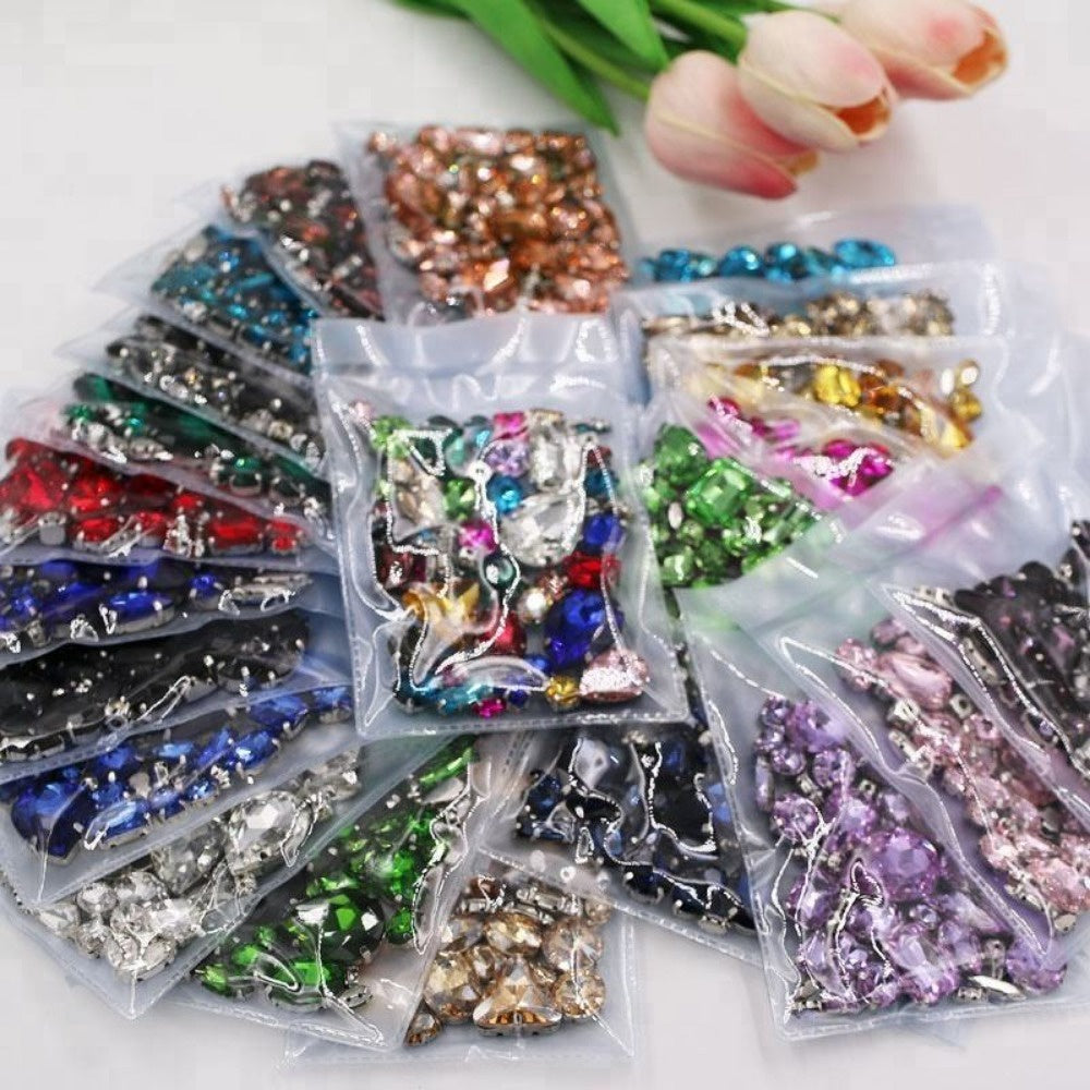 Fashion 50pcs Mix Shapes Sew On Rhinestone With Silver Bottom Crystal for DIY Clothing Jewelry Ornament