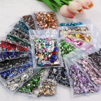 Fashion 50pcs Mix Shapes Sew On Rhinestone With Silver Bottom Crystal for DIY Clothing Jewelry Ornament
