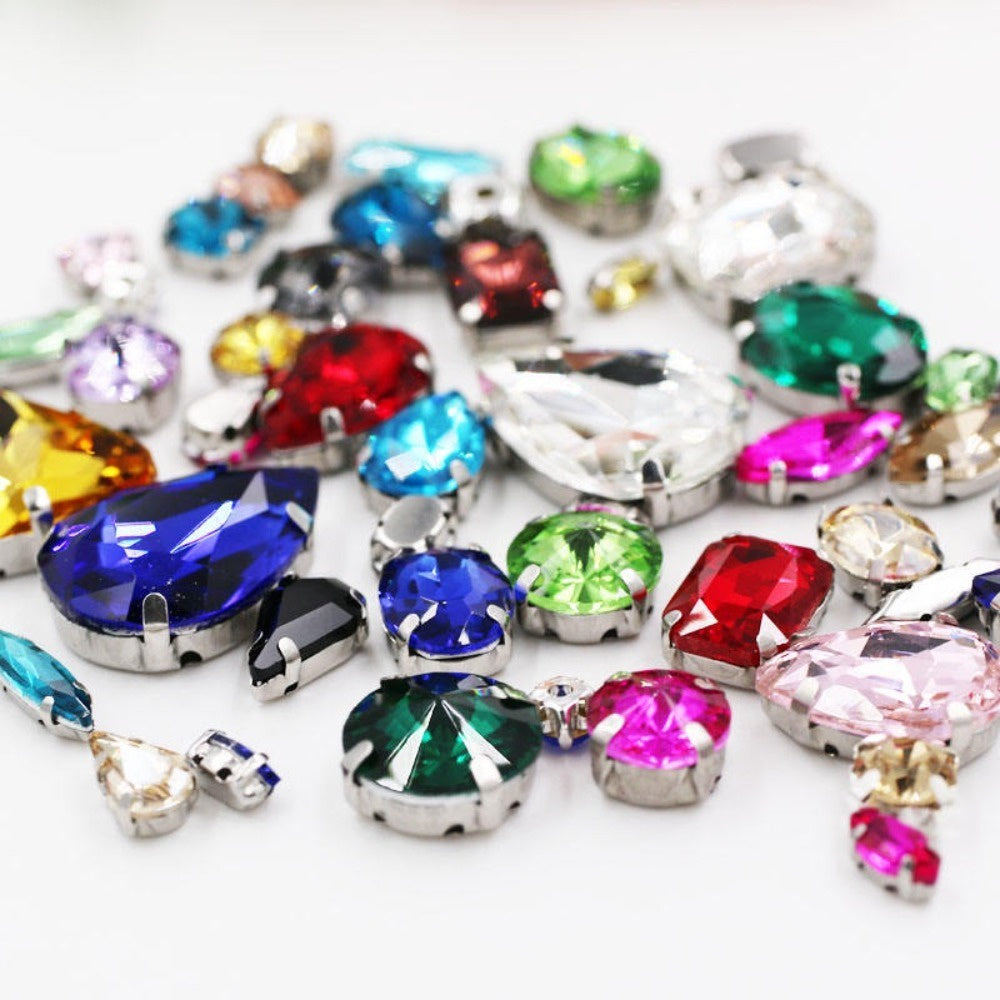 Fashion 50pcs Mix Shapes Sew On Rhinestone With Silver Bottom Crystal for DIY Clothing Jewelry Ornament