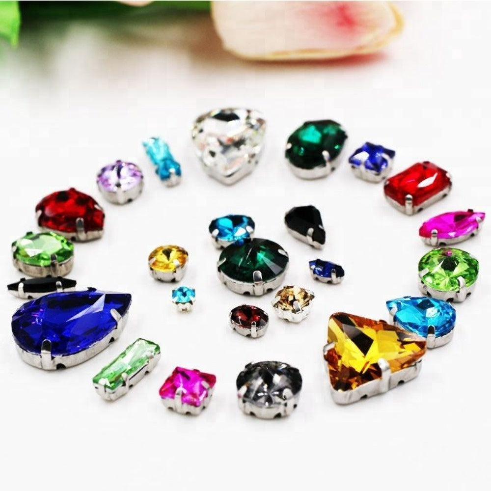 Fashion 50pcs Mix Shapes Sew On Rhinestone With Silver Bottom Crystal for DIY Clothing Jewelry Ornament